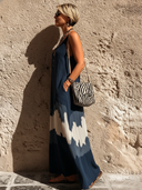 Women's Casual Deep V-Neck Sleeveless Patterned Color-Block Loose Maxi Dress ZMZ2341E7SWL