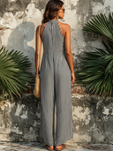 Women's Classic Striped V-Neck Front Zipper Sleeveless Jumpsuit ZMZ2335E5SWL