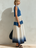 Women's Casual & Stylish Striped Knit And Cotton-Linen Spliced — Printed, Crew Neck, Sleeveless, Loose Fit, Maxi Dress ZMZ2337E3ZYY