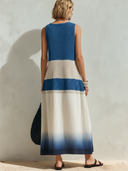 Women's Casual & Stylish Striped Knit And Cotton-Linen Spliced — Printed, Crew Neck, Sleeveless, Loose Fit, Maxi Dress ZMZ2337E3ZYY