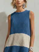 Women's Casual & Stylish Striped Knit And Cotton-Linen Spliced — Printed, Crew Neck, Sleeveless, Loose Fit, Maxi Dress ZMZ2337E3ZYY