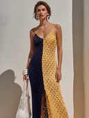 Women's Vacation-Style Sexy — Featuring Open-Knit Cutouts And Contrast-Color Spaghetti Straps Slim-Fit Maxi Dress ZMZ2350E5ZYY