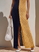 Women's Vacation-Style Sexy — Featuring Open-Knit Cutouts And Contrast-Color Spaghetti Straps Slim-Fit Maxi Dress ZMZ2350E5ZYY