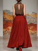 Women's Stylish Casual Set: Sleeveless Chiffon Top And Pure Cotton Elastic-Waist Skirt ZMZ2315E0ZYY