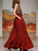 Women's Stylish Casual Set: Sleeveless Chiffon Top And Pure Cotton Elastic-Waist Skirt ZMZ2315E0ZYY