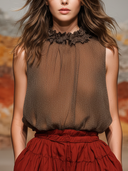 Women's Stylish Casual Set: Sleeveless Chiffon Top And Pure Cotton Elastic-Waist Skirt ZMZ2315E0ZYY