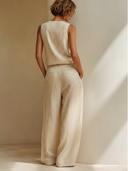 Women's Resort Striped V-neck Top And Loose-fitting Trousers Two-Piece Set ZMZ2513E3XT