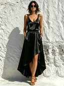 Women's Solid-Color Satin Spaghetti-Strap Maxi Dress ZMZ2592E3XT