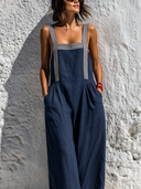Women's Casual Loose Cotton-Linen Striped Contrast-Color Overalls ZMZ2590E2XT