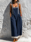 Women's Casual Loose Cotton-Linen Striped Contrast-Color Overalls ZMZ2590E2XT
