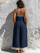Women's Casual Loose Cotton-Linen Striped Contrast-Color Overalls ZMZ2590E2XT