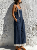 Women's Casual Loose Cotton-Linen Striped Contrast-Color Overalls ZMZ2590E2XT