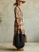 Women's Vacation Plaid V-neck Short-sleeved Maxi Dress ZMZ2577E8XT