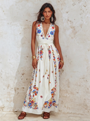 Women's Vacation V-Neck Printed Sleeveless Maxi Dress ZMZ2546E0XT
