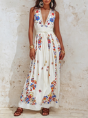 Women's Vacation V-Neck Printed Sleeveless Maxi Dress ZMZ2546E0XT