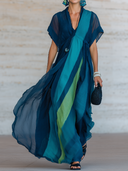 Women's French-Style Elegant Chiffon Printed V-Neck Short-Sleeve Maxi Dress ZMZ2559E8ZYY