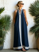 Women's Classic Cotton Color-Block Sleeveless V-Neck Loose-Fit Maxi Dress ZMZ2526E3SWL