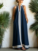 Women's Classic Cotton Color-Block Sleeveless V-Neck Loose-Fit Maxi Dress ZMZ2526E3SWL
