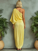 Women's Party Sunlit Pale Yellow One-Shoulder Pleated Maxi Dress ZMZ2323E0SWL