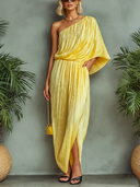 Women's Party Sunlit Pale Yellow One-Shoulder Pleated Maxi Dress ZMZ2323E0SWL