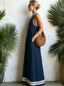 Women's Classic Cotton Color-Block Sleeveless V-Neck Loose-Fit Maxi Dress ZMZ2526E3SWL