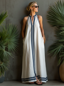 Women's Classic Cotton Color-Block Sleeveless V-Neck Loose-Fit Maxi Dress ZMZ2526E3SWL