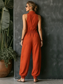 Women's Classic Cotton Linen Sleeveless Elastic Waist Jumpsuit ZMZ2522E7SWL