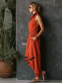 Women's Classic Cotton Linen Sleeveless Elastic Waist Jumpsuit ZMZ2522E7SWL