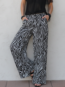 Women's Casual Vacation-Style Set: Chiffon Off-the-Shoulder Short-Sleeve Top And Zebra-Print Wide-Leg Pants ZMZ2563E8ZYY