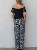 Women's Casual Vacation-Style Set: Chiffon Off-the-Shoulder Short-Sleeve Top And Zebra-Print Wide-Leg Pants ZMZ2563E8ZYY