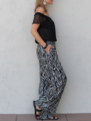 Women's Casual Vacation-Style Set: Chiffon Off-the-Shoulder Short-Sleeve Top And Zebra-Print Wide-Leg Pants ZMZ2563E8ZYY