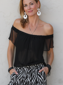 Women's Casual Vacation-Style Set: Chiffon Off-the-Shoulder Short-Sleeve Top And Zebra-Print Wide-Leg Pants ZMZ2563E8ZYY