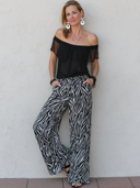 Women's Casual Vacation-Style Set: Chiffon Off-the-Shoulder Short-Sleeve Top And Zebra-Print Wide-Leg Pants ZMZ2563E8ZYY