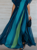 Women's French-Style Elegant Chiffon Printed V-Neck Short-Sleeve Maxi Dress ZMZ2559E8ZYY