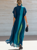 Women's French-Style Elegant Chiffon Printed V-Neck Short-Sleeve Maxi Dress ZMZ2559E8ZYY
