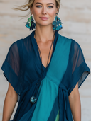 Women's French-Style Elegant Chiffon Printed V-Neck Short-Sleeve Maxi Dress ZMZ2559E8ZYY