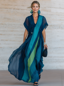 Women's French-Style Elegant Chiffon Printed V-Neck Short-Sleeve Maxi Dress ZMZ2559E8ZYY