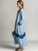 Women's Retro Casual Loose Plaid Patchwork Cotton Linen Long Sleeve Loose Midi Dress ZMZ2537E1ZJY