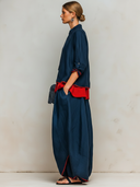 Women's Retro Casual Color Block Cotton Linen Stand Collar Three-Quarter Sleeve Top And Pants Loose Fit Set ZMZ2516E8ZJY