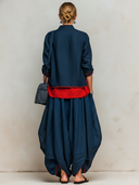 Women's Retro Casual Color Block Cotton Linen Stand Collar Three-Quarter Sleeve Top And Pants Loose Fit Set ZMZ2516E8ZJY