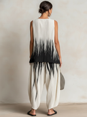 Women's Retro Casual Striped Gradient Print Pleated Sleeveless Top And Pants Set ZMZ2533E8ZJY