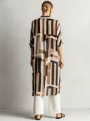 Women's Retro Casual Striped Print Elbow-Length Sleeve Shirt And Pants Set ZMZ2591E1ZJY