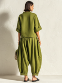 Women's Retro Casual Cotton Linen Elbow-Length Sleeve Top And Pants Set ZMZ2523E4ZJY
