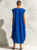 Women's Retro Casual Cotton Linen V-Neck Sleeveless Loose Midi Dress ZMZ2525E0ZJY