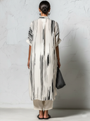 Women's Retro Casual Striped Print Elbow-Length Sleeve Shirt And Pants Set ZMZ2504E0ZJY