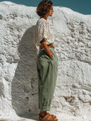 Women's Casual Lace Top And Washed Cotton Pants Two-Piece Set ZMZ2655E5XT