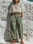 Women's Casual Lace Top And Washed Cotton Pants Two-Piece Set ZMZ2655E5XT