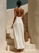 Women's Casual Solid-Color Cotton-Linen Halter Maxi Dress ZMZ2692E2XT