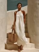 Women's Casual Solid-Color Cotton-Linen Halter Maxi Dress ZMZ2692E2XT