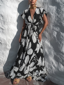 Women's Elegant Resort Style Rayon Butterfly Print Deep V-Neck Tie-Waist Dolman Sleeve Maxi Dress ZMZ2791E6YZH